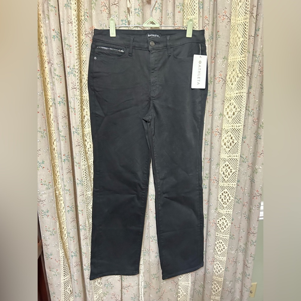 Athleta Flex Kick Flare Jean Black Size 10 NWT SculptTek Cropped Flare‎